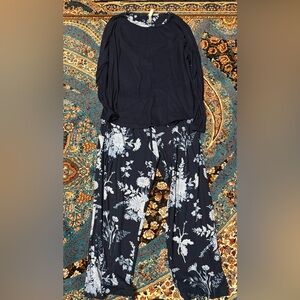 Navy Floral Wide-Leg Pants - Women's